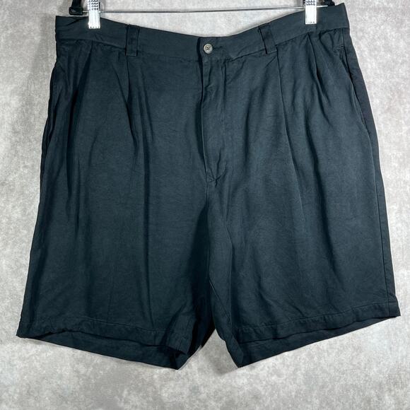 Tommy Bahama Silk Shorts Mens 38 Black Pleated Front‎ Khaki Chino Beach Vacation - Picture 1 of 8